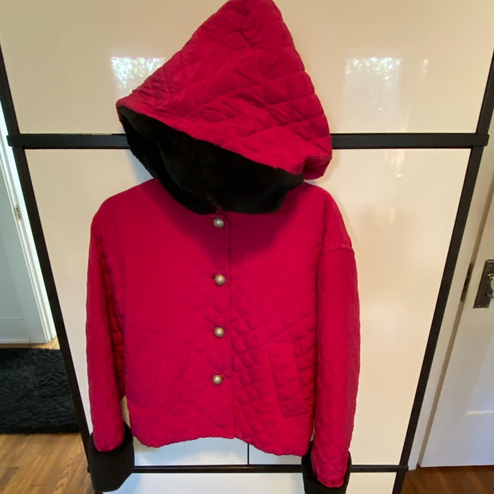 Vintage KiKit Pink& Red Silk Quilted Hooded Jacket